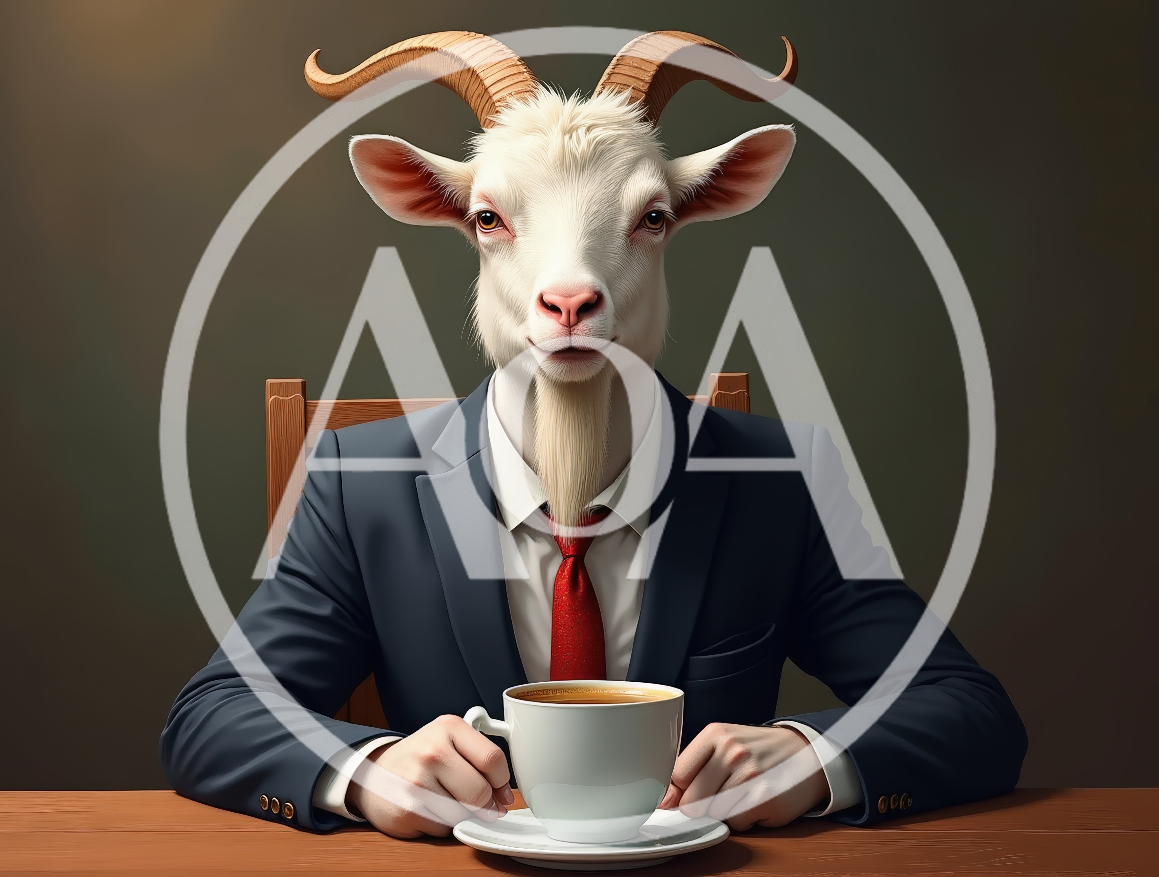 Anthropomorphic Goat Businessman Sitting At A Desk