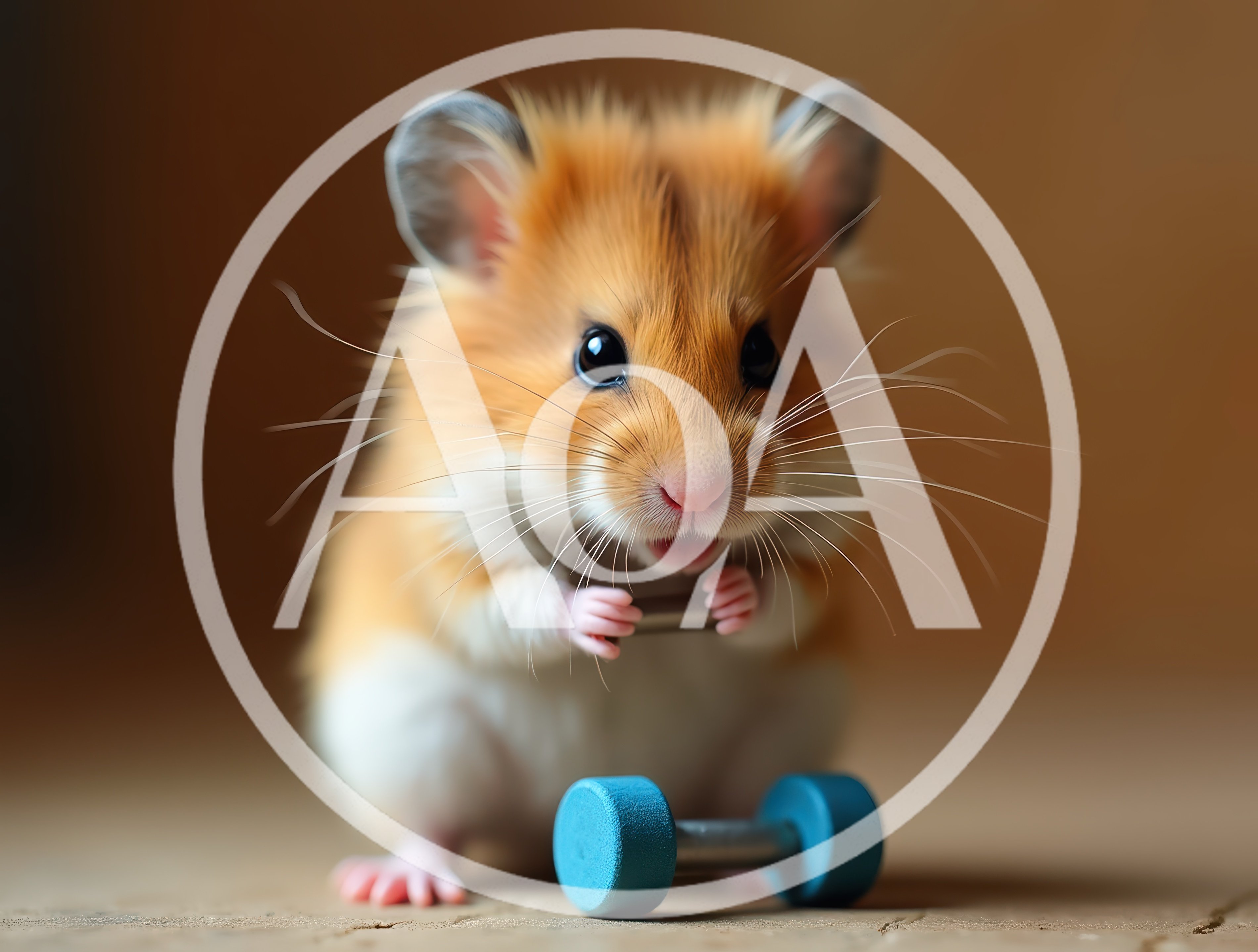Cute Hamster Lifting A Small Blue Dumbbell
