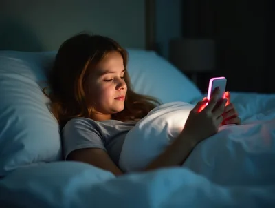 Teenager Browsing Phone in Bed at Night