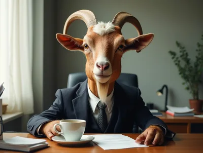 Goat Businessman Sitting at Office Desk