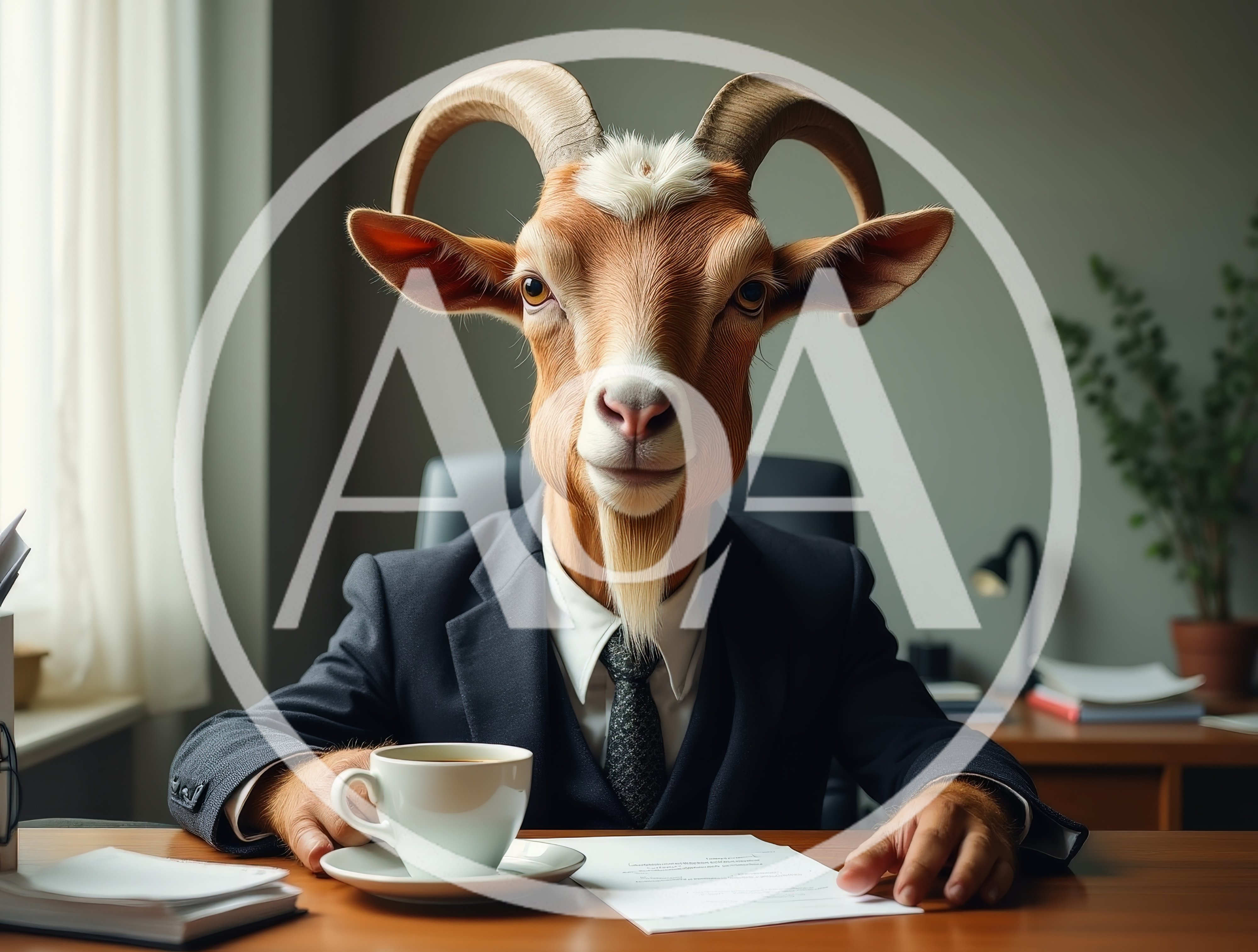 Goat Businessman Sitting at Office Desk