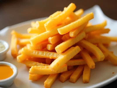 Golden Crispy French Fries With Dipping Sauces
