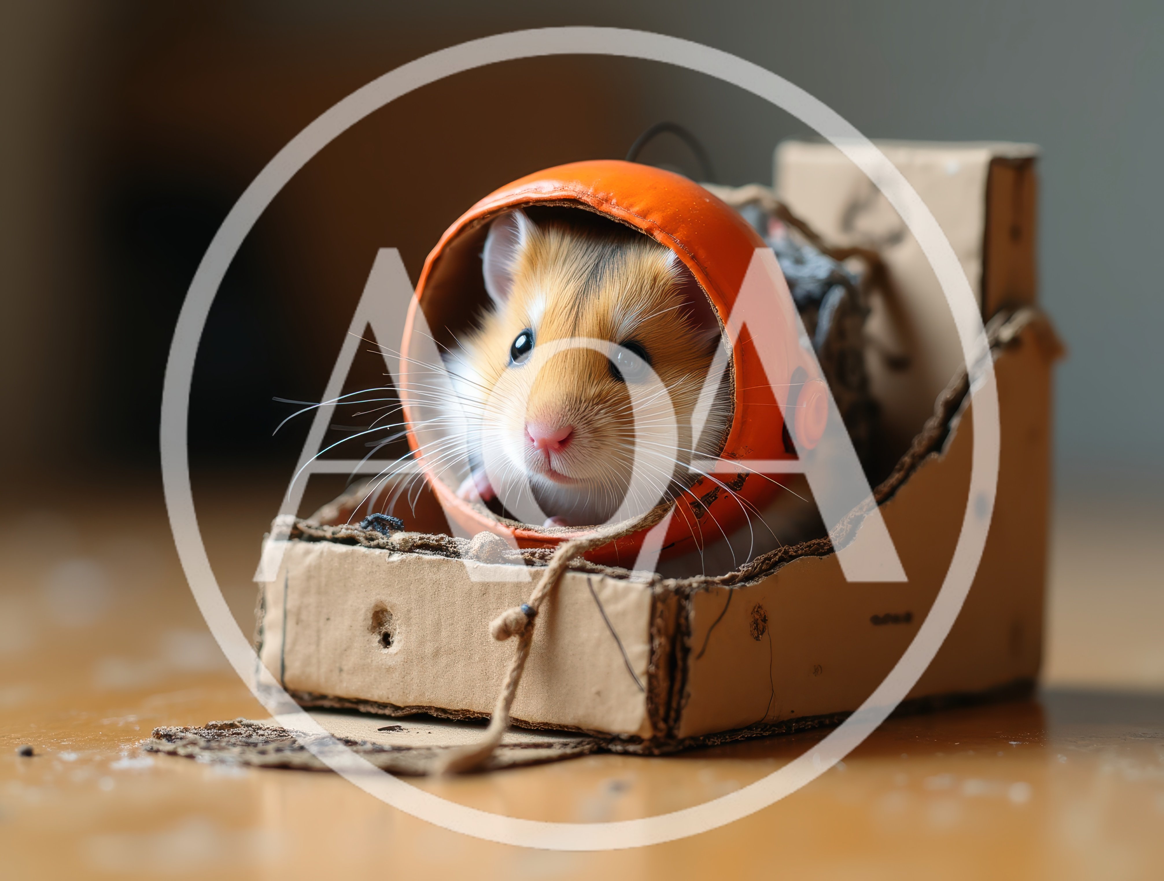 Cute Hamster Peeking Out Of A Cardboard Space Helmet