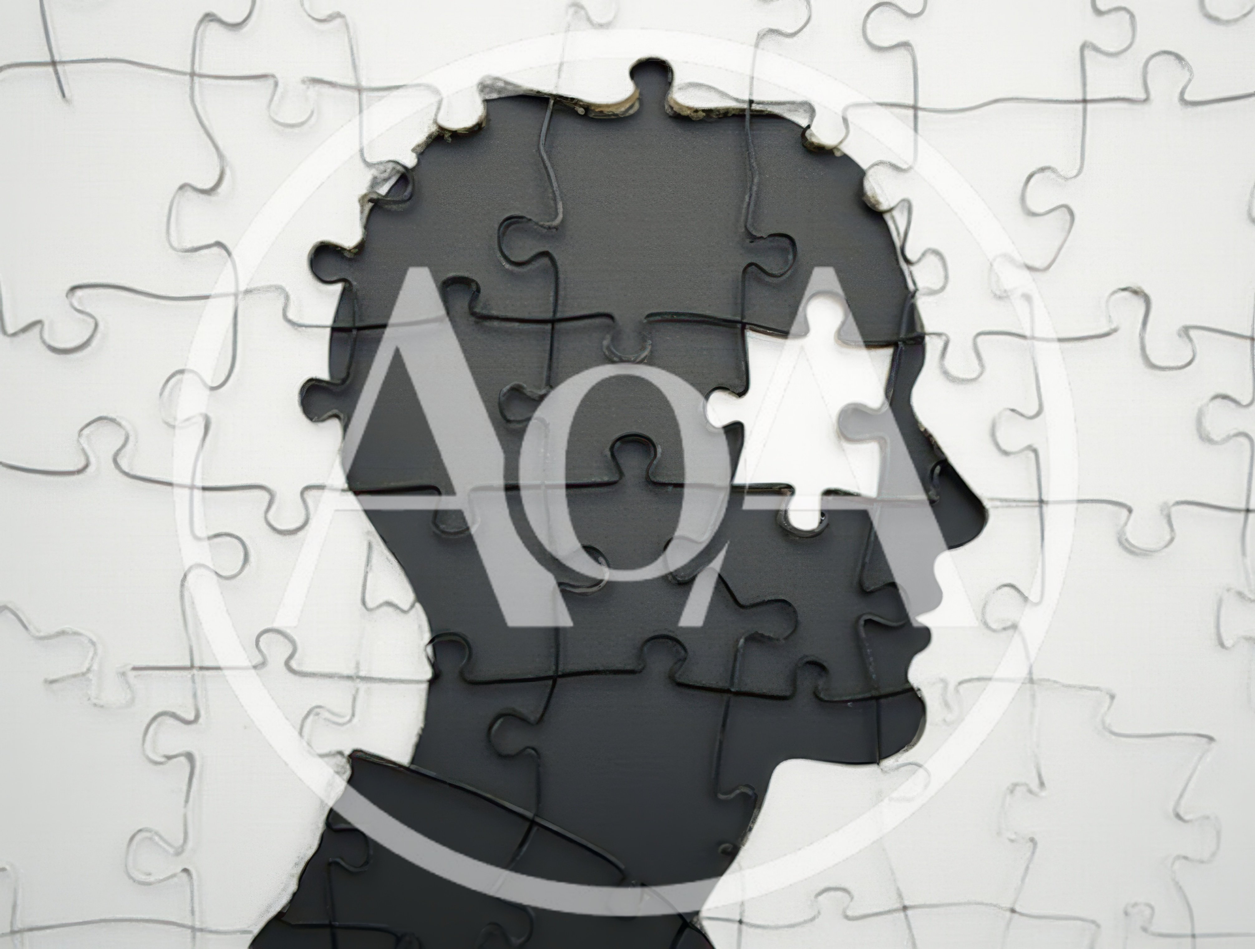 Black Human Head Silhouette Formed By Jigsaw Puzzle Pieces