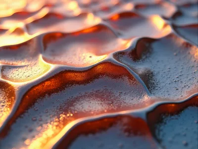 Abstract Liquid Metal Surface With Golden Light Reflections