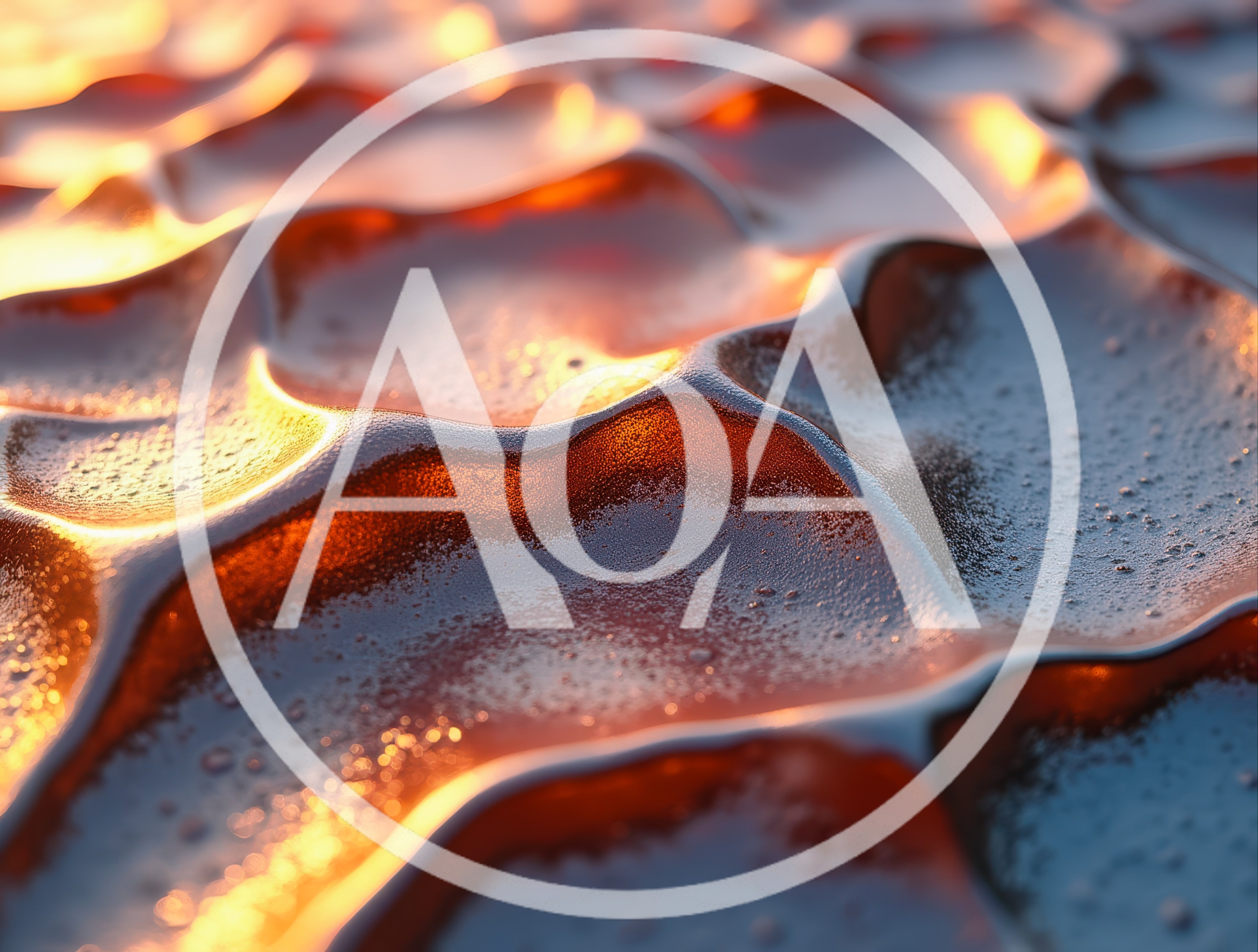 Abstract Liquid Metal Surface With Golden Light Reflections