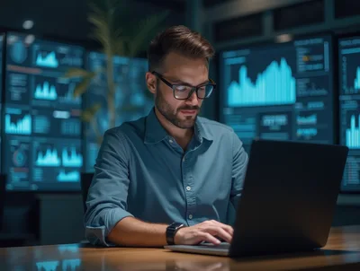 Professional Data Analyst Working On Laptop In Office
