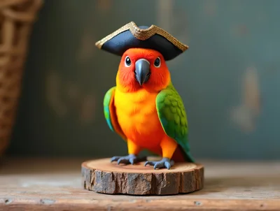 Sun Conure Parrot Wearing A Pirate Hat