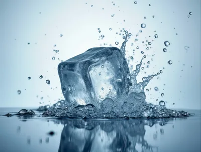 Ice Cube Dropping Into Water With Splash