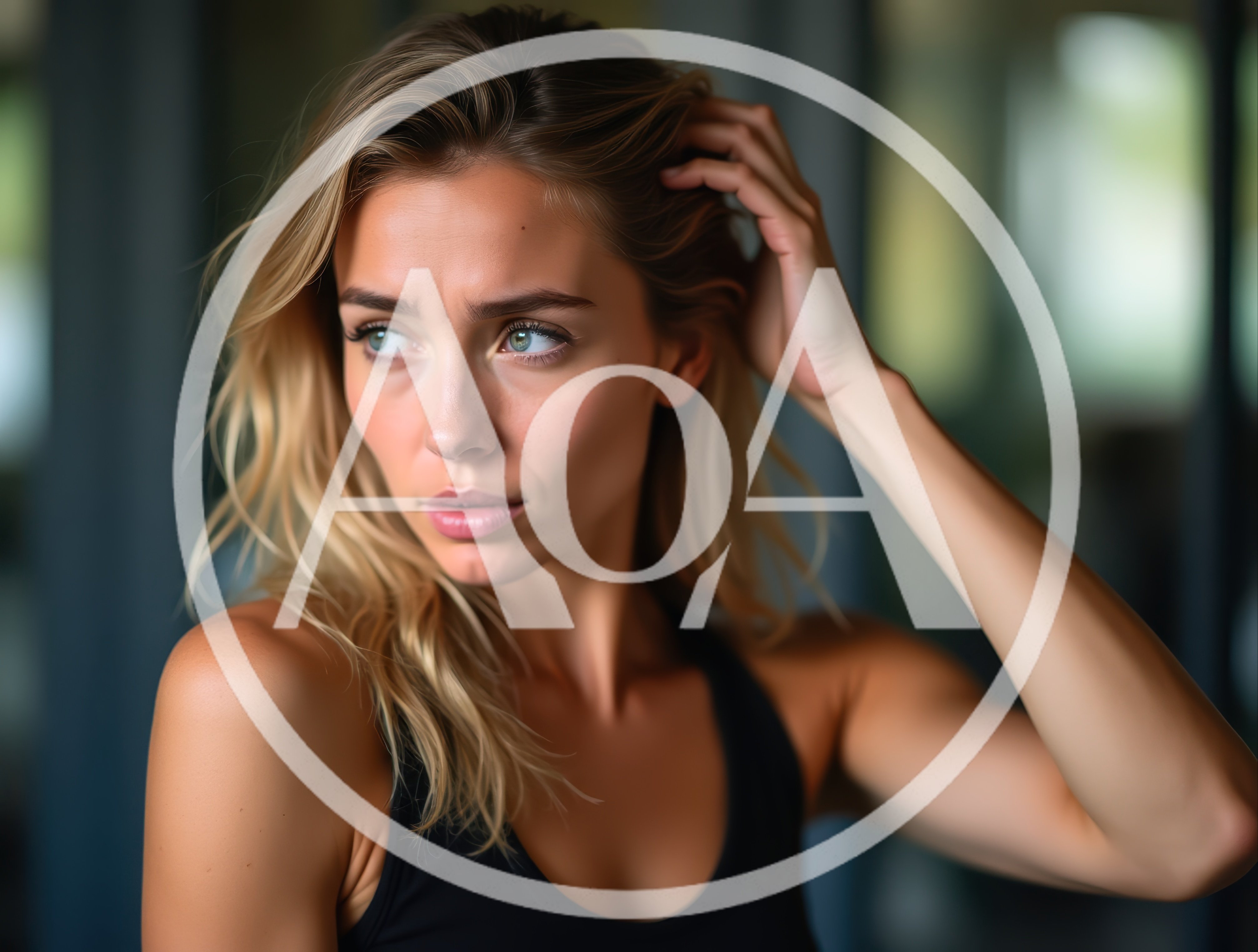 Portrait Of A Young Woman Touching Her Blonde Hair