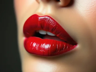 Close Up Of Woman With Vibrant Red Lipstick