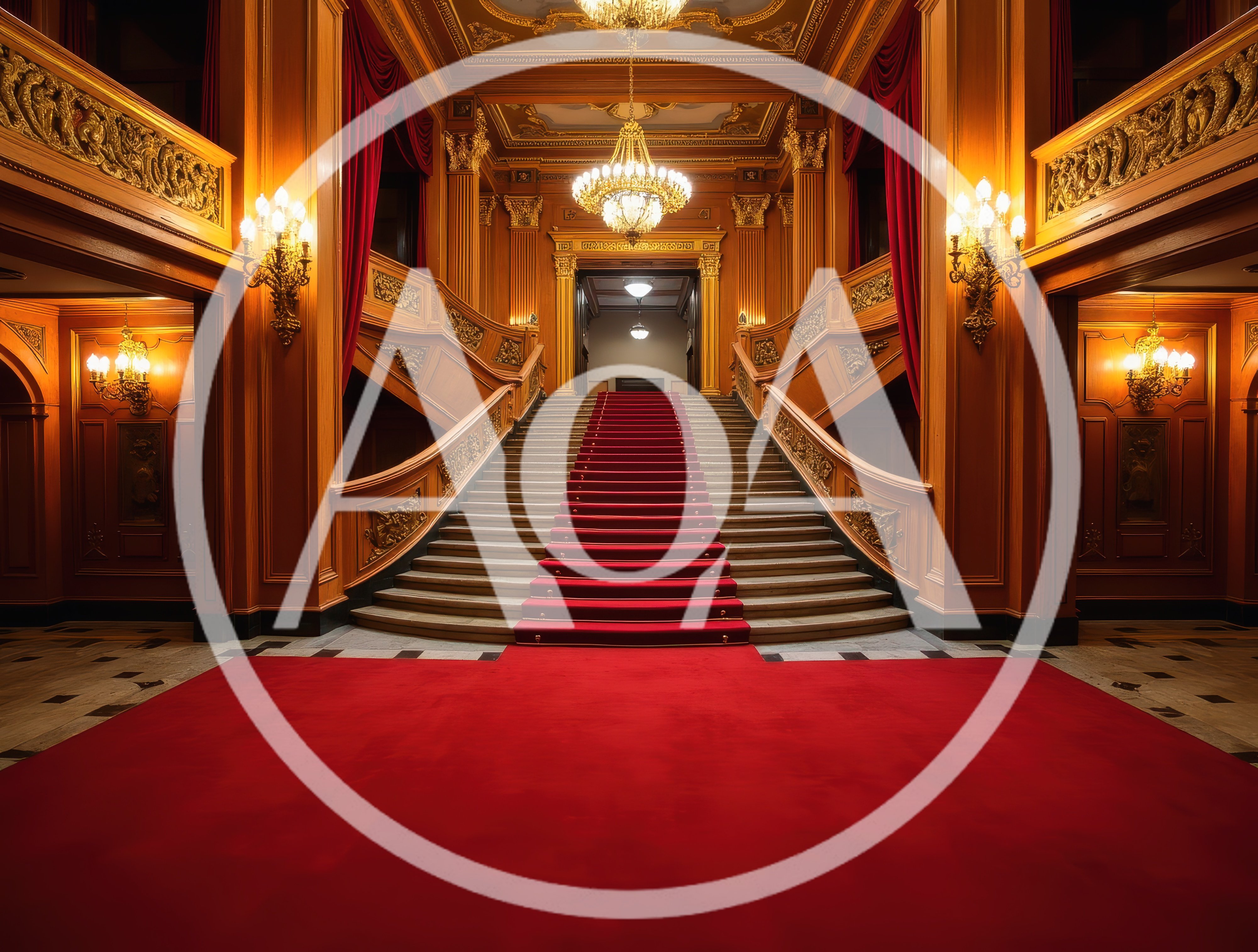 Grand Staircase With Red Carpet In Opulent Hall
