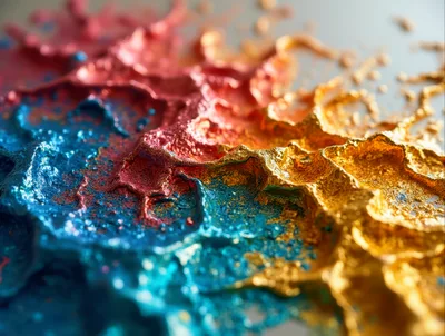 Abstract Macro Texture of Vibrant Metallic Paint Splashes