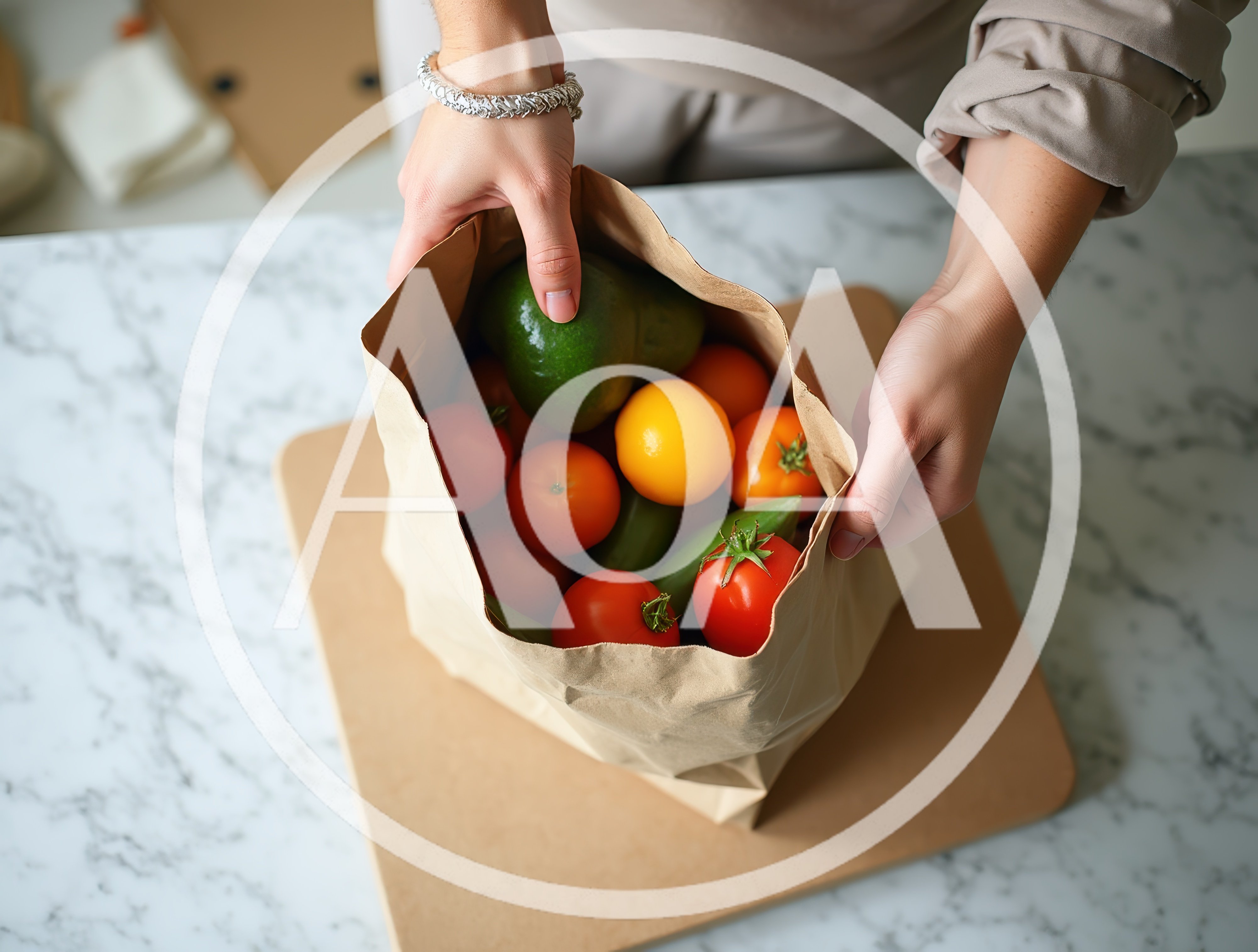 Person Unpacking Fresh Vegetables From Paper Grocery Bag