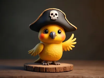 Cute Yellow Parrot Wearing A Pirate Hat