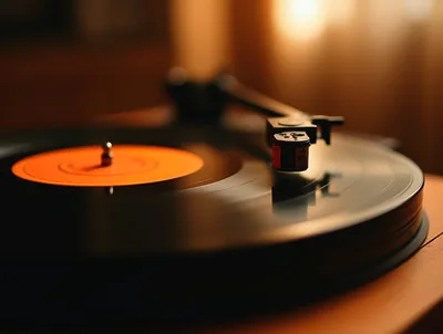 Close Up Of A Vinyl Record Playing On Turntable
