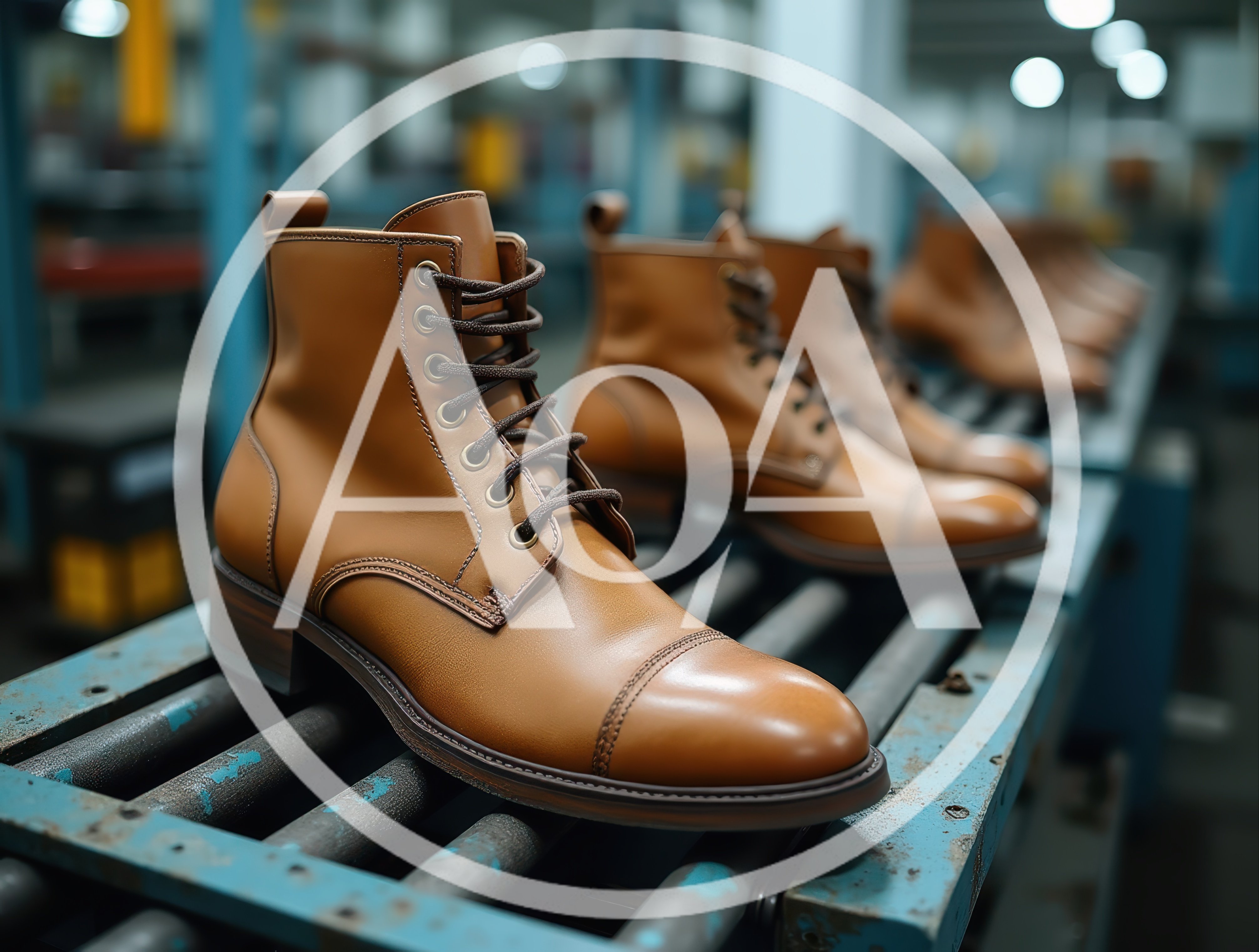 Brown Leather Boots On A Factory Conveyor Belt