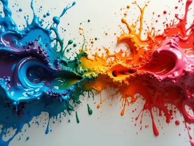 Vibrant Rainbow Paint Splashes On White Background