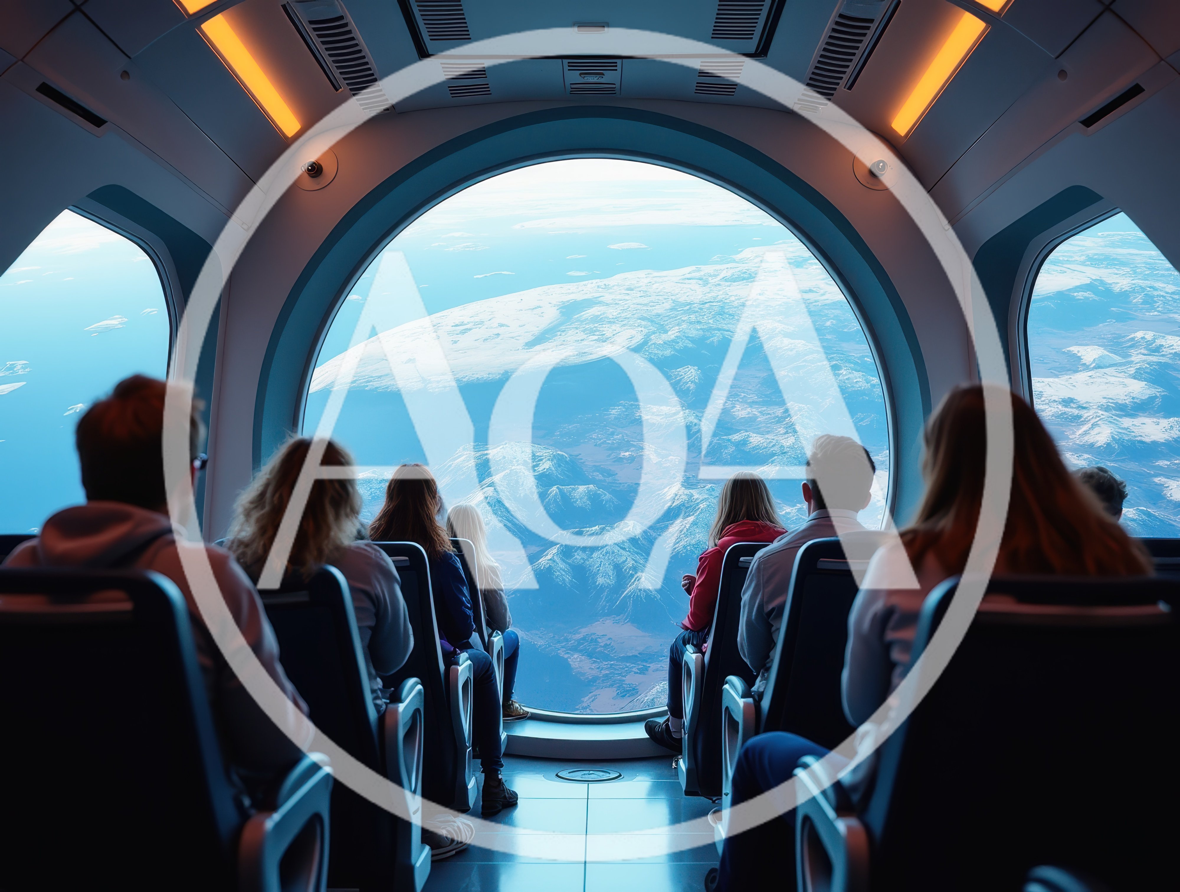 Passengers Viewing Earth From High Altitude Spacecraft Window