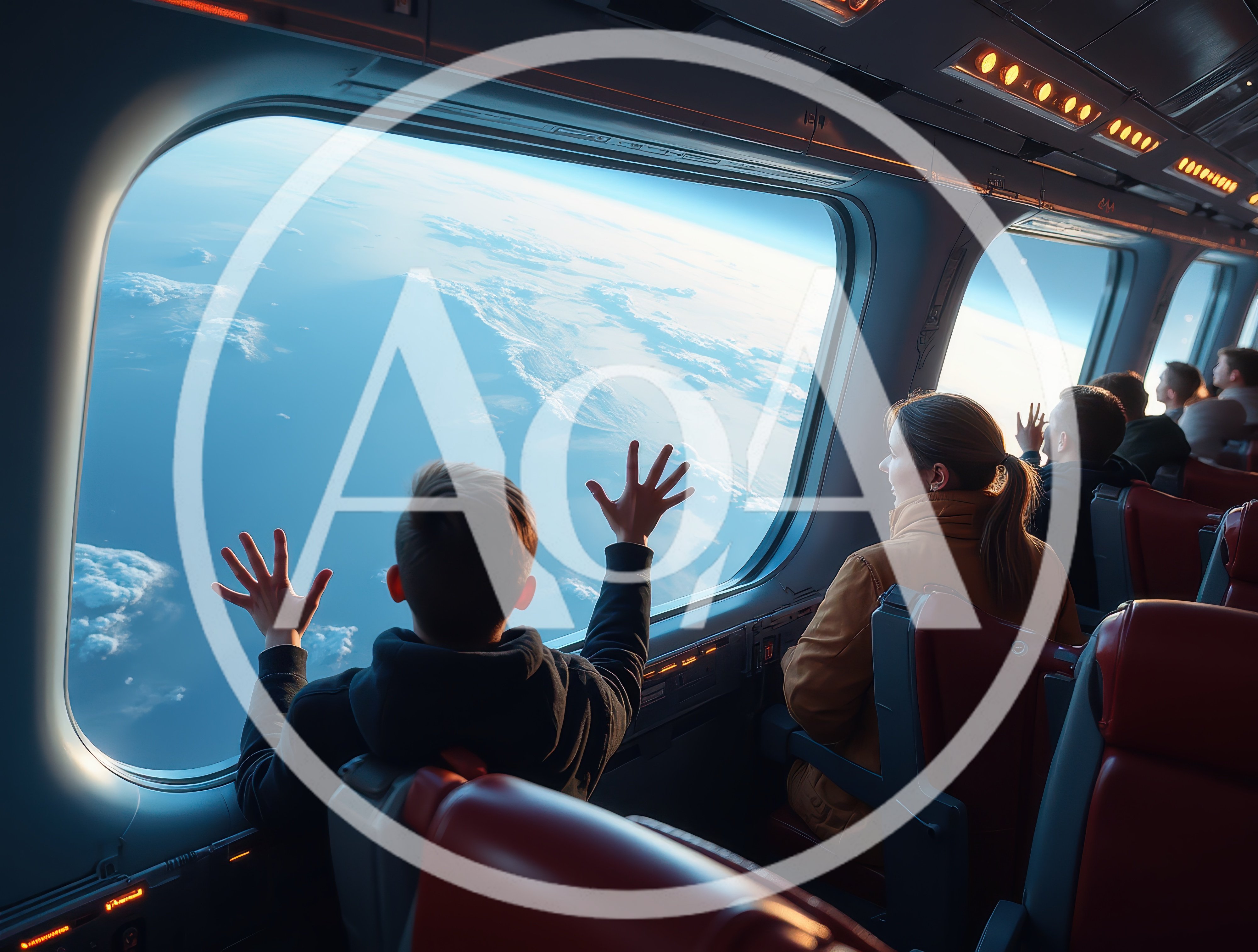 Passengers Looking Out Of A Spacecraft Window