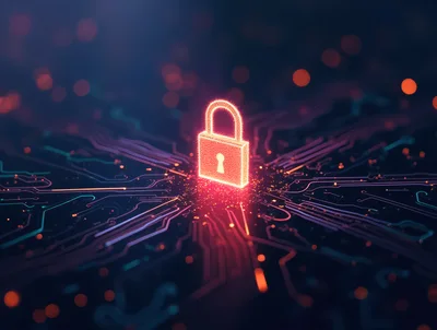 Glowing Digital Padlock On Circuit Board Background