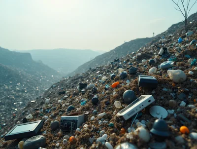 Electronic Waste Scattered Across A Barren Landfill Hill