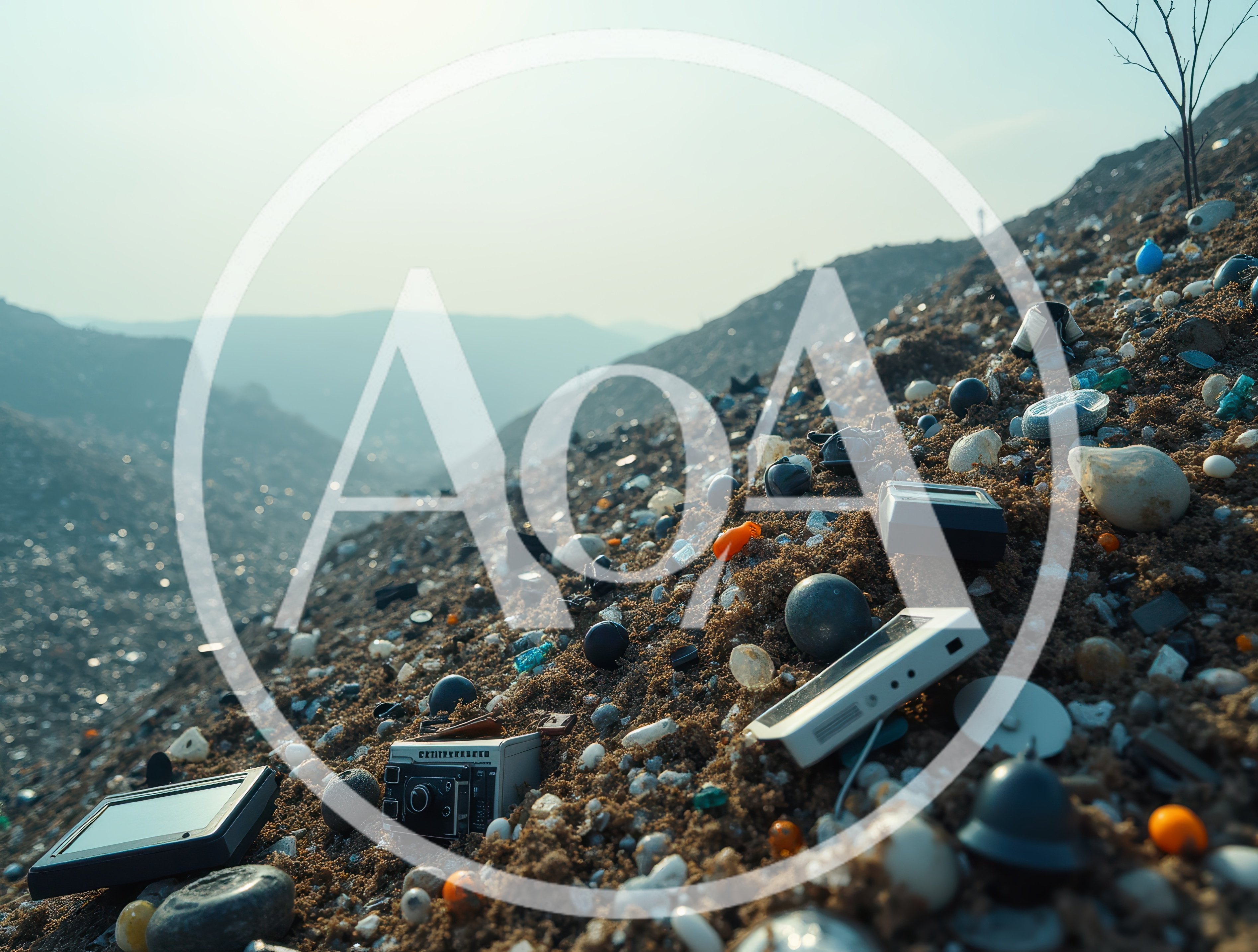 Electronic Waste Scattered Across A Barren Landfill Hill
