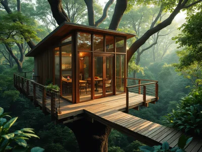 Modern Glass Treehouse Cabin In Lush Forest