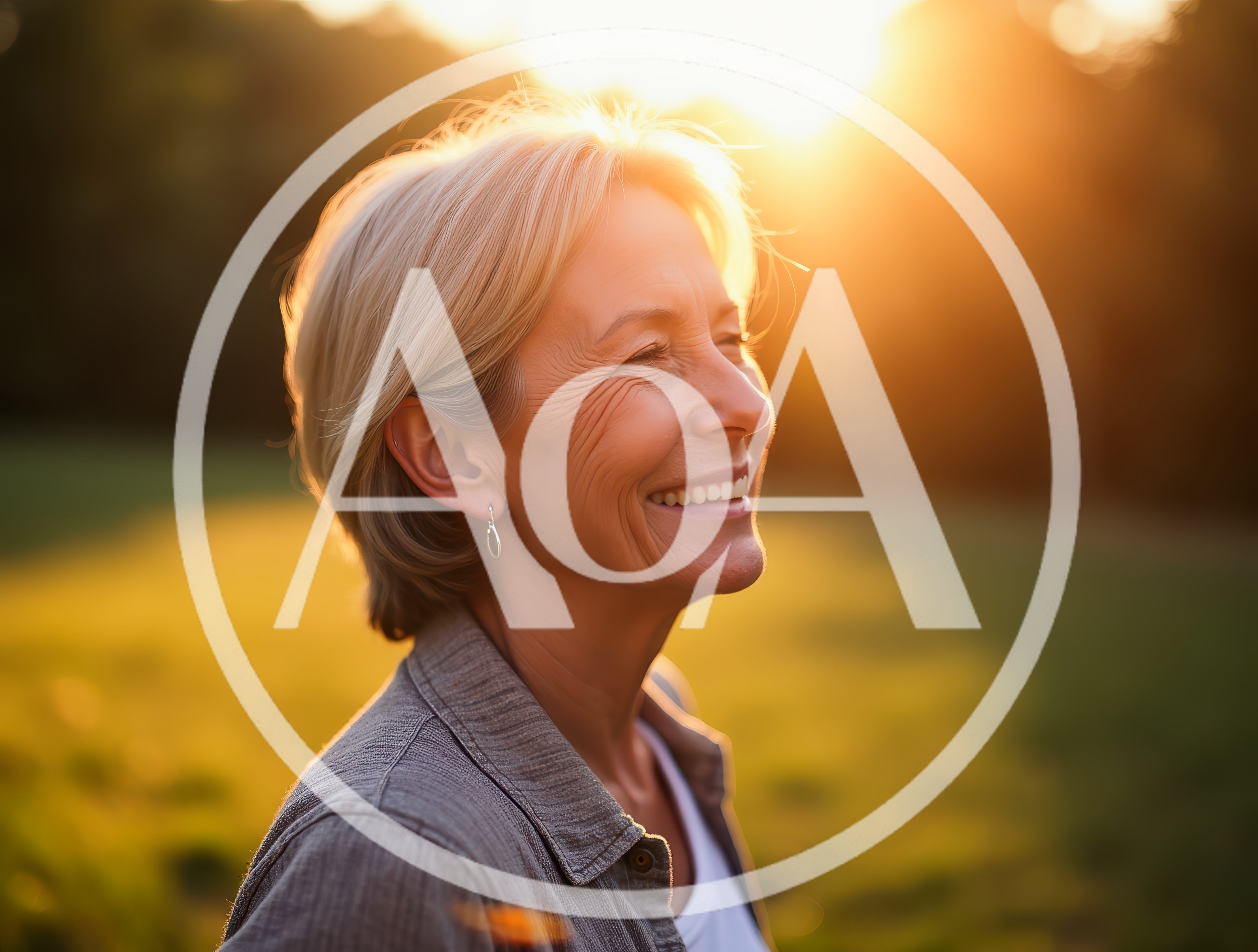 Happy Senior Woman Smiling Outdoors During Golden Hour