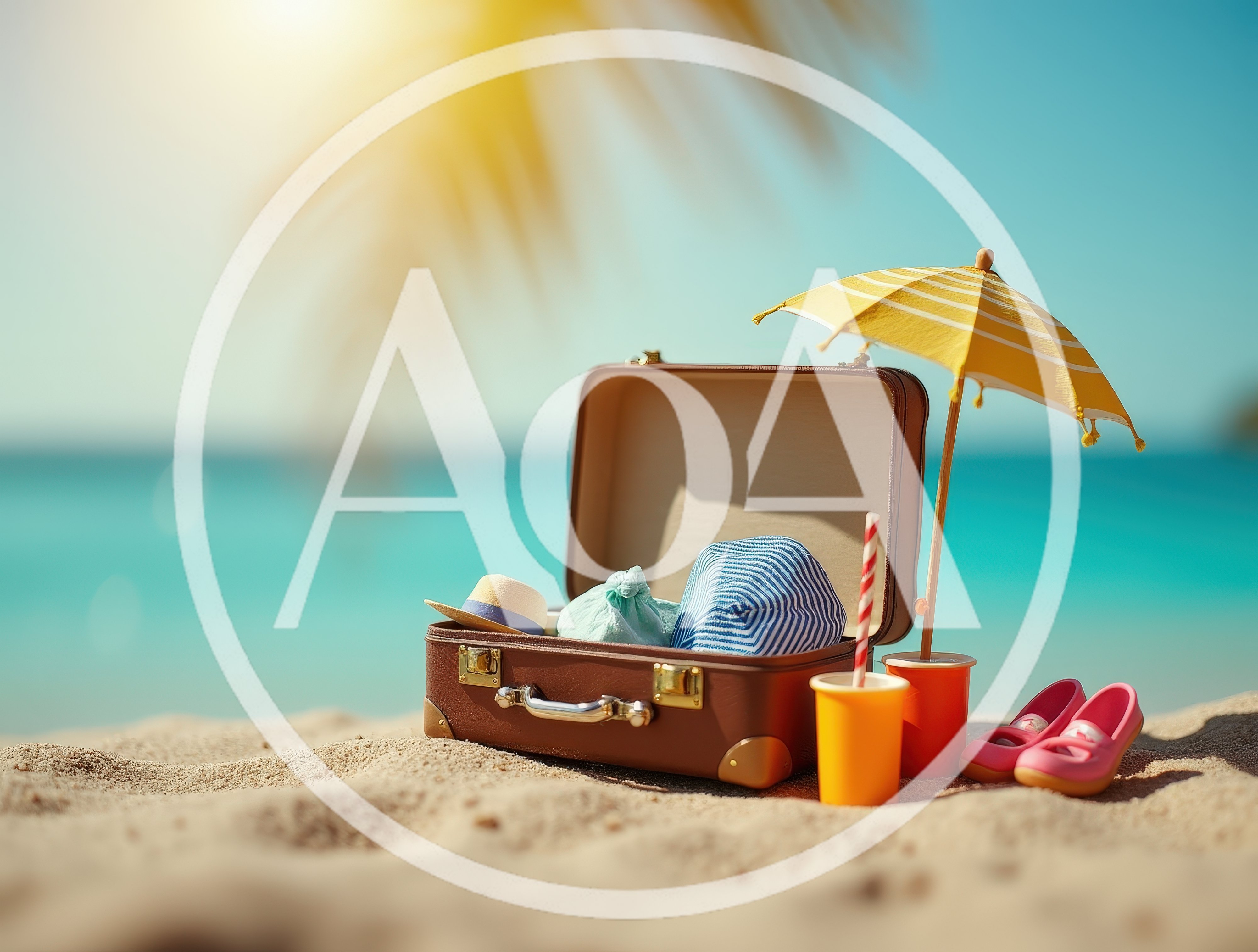 Vintage Suitcase Packed For A Sunny Beach Vacation