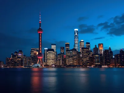 Shanghai Skyline At Night With Oriental Pearl Tower
