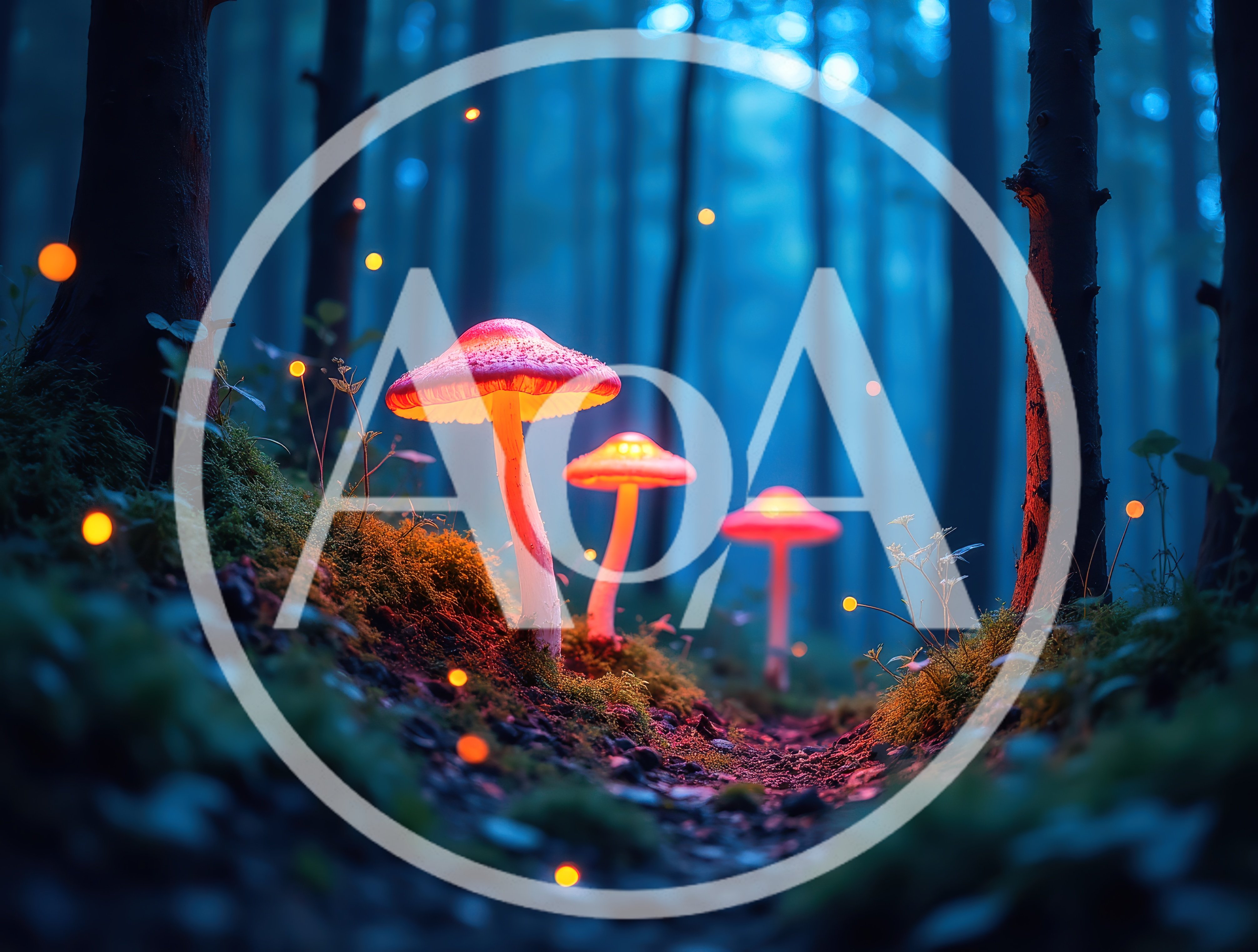 Glowing Bioluminescent Mushrooms in a Dark Enchanted Forest