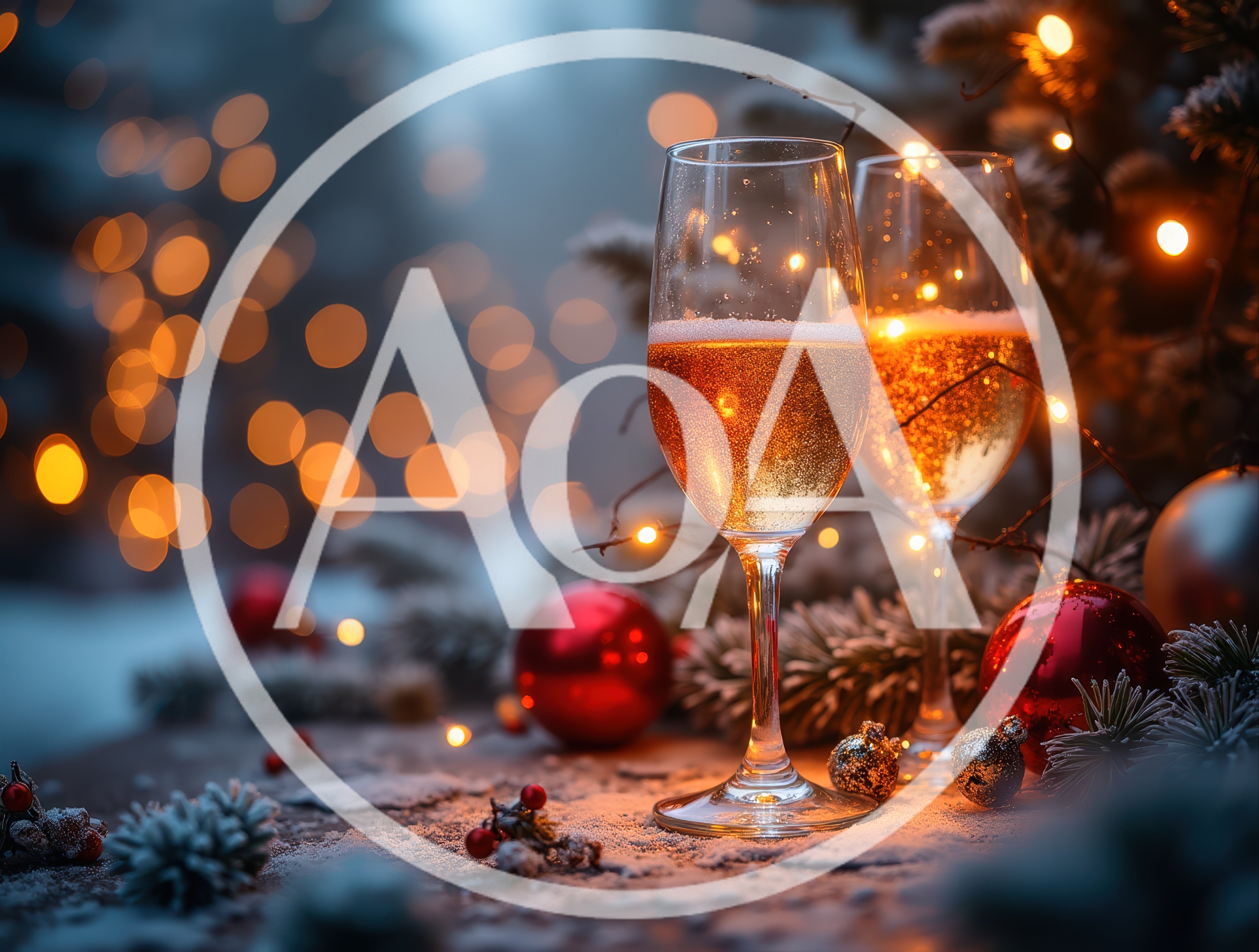 Two Champagne Glasses With Christmas Decorations