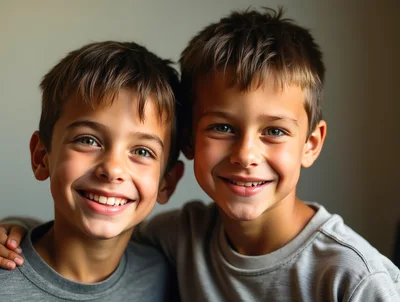 Portrait Of Two Young Brothers Smiling Together