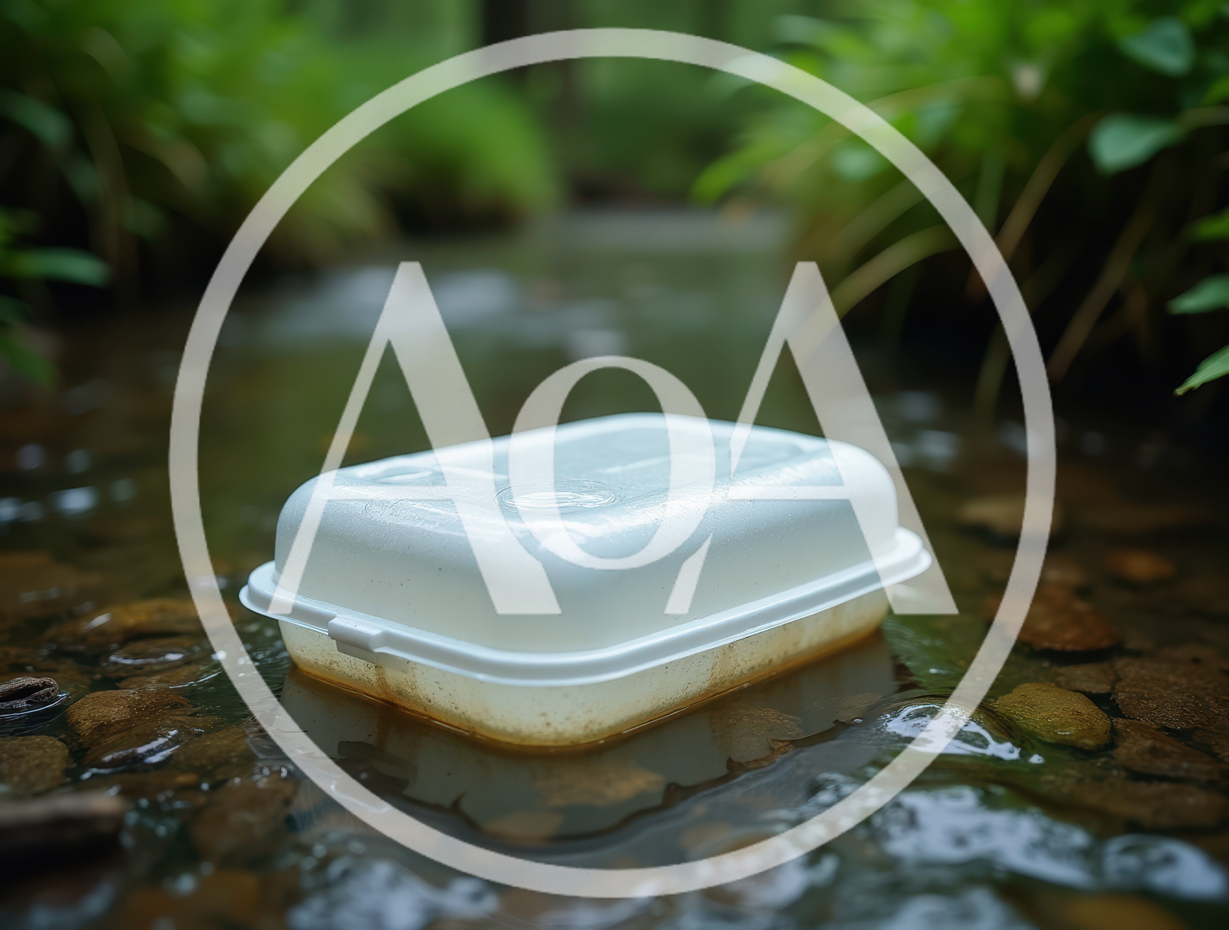 Styrofoam Food Container Polluting A Forest Stream