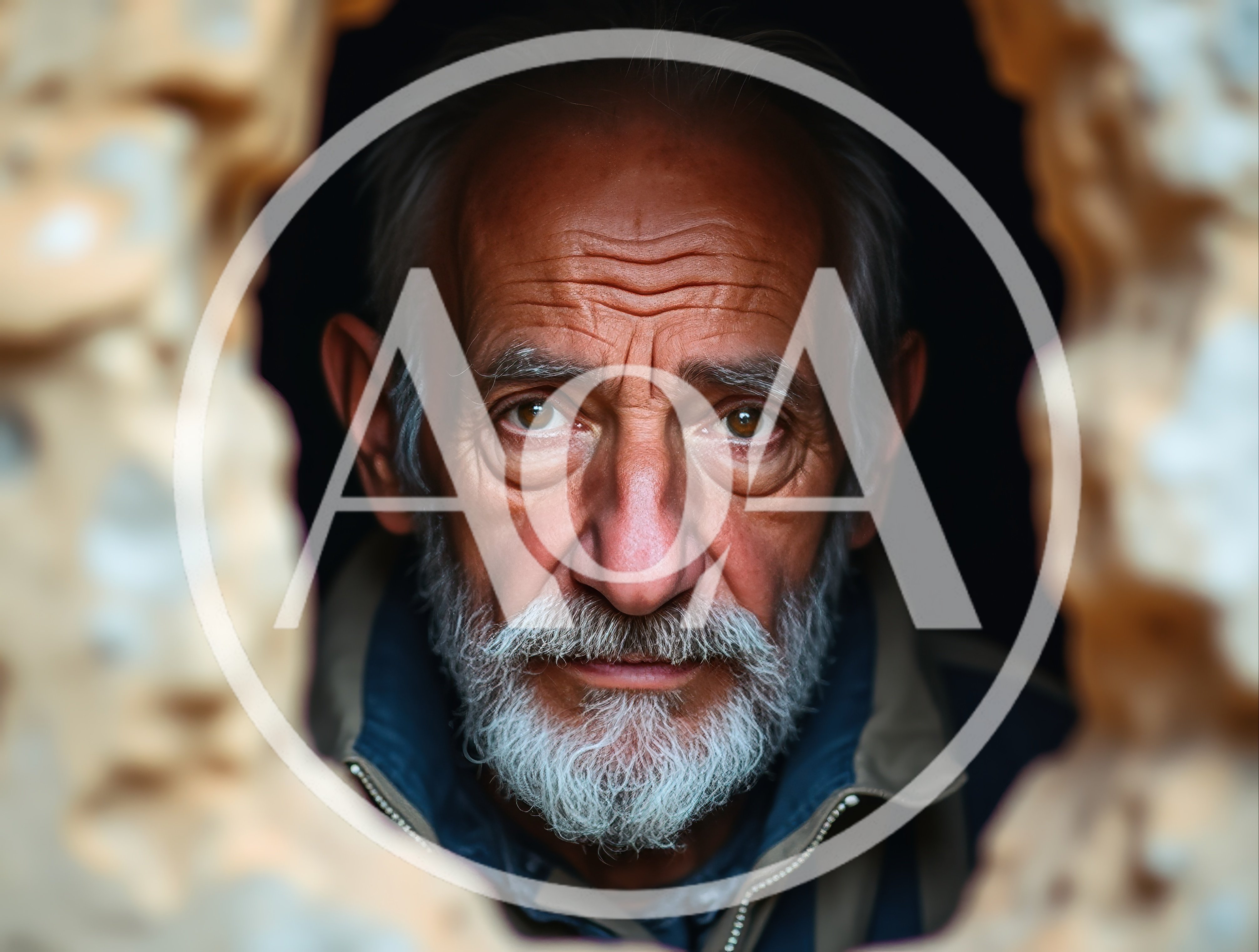 Portrait Of An Elderly Man Looking Through A Hole