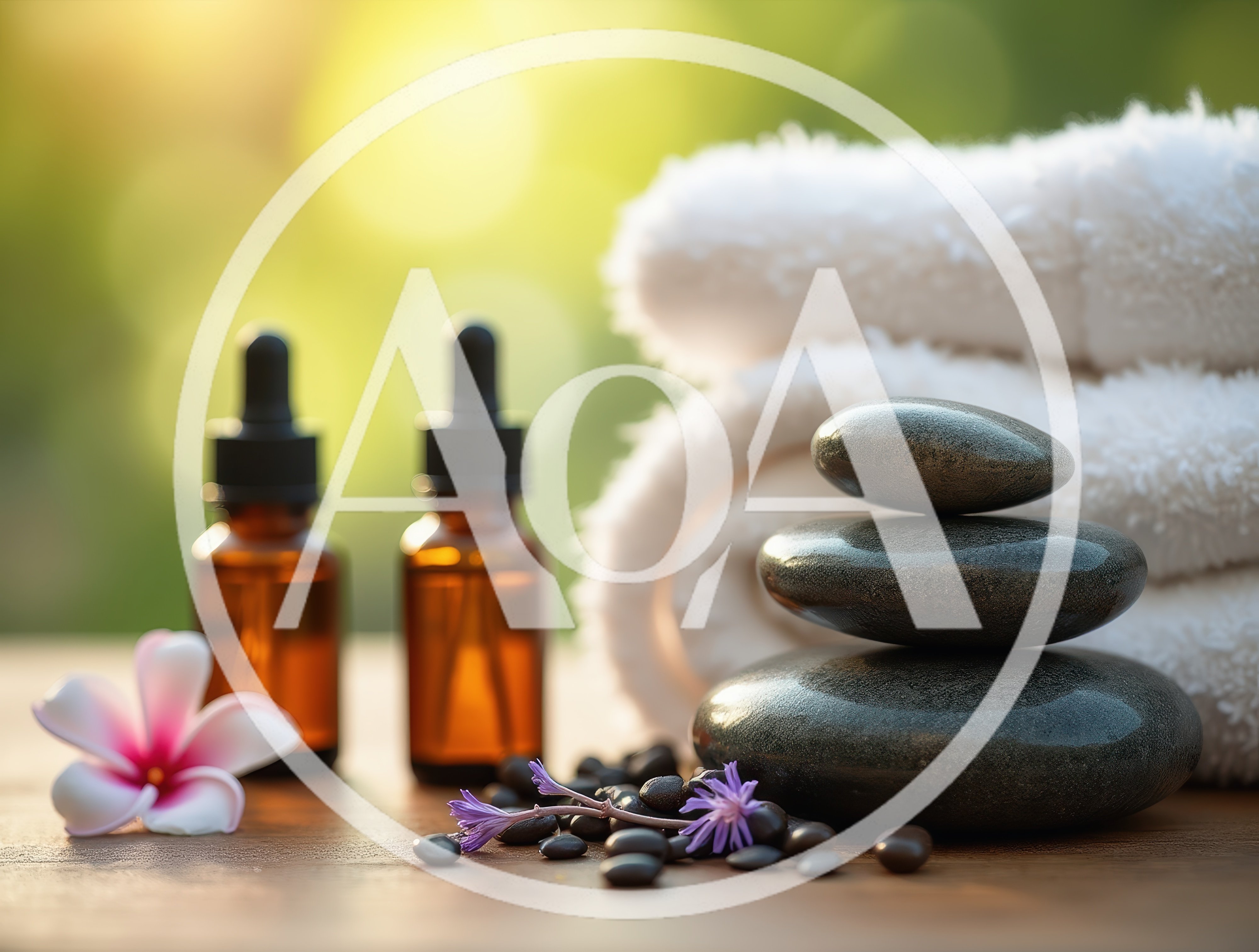 Spa Treatment Setup with Stones and Essential Oils
