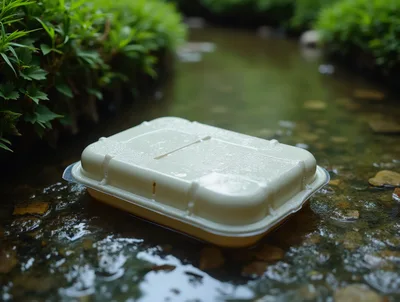 Plastic Food Container Floating In A Shallow Stream