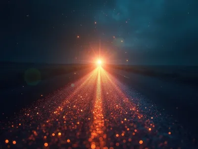 Glowing Light Source On A Dark Desert Road