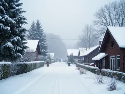 Snow Covered Residential Street In Winter