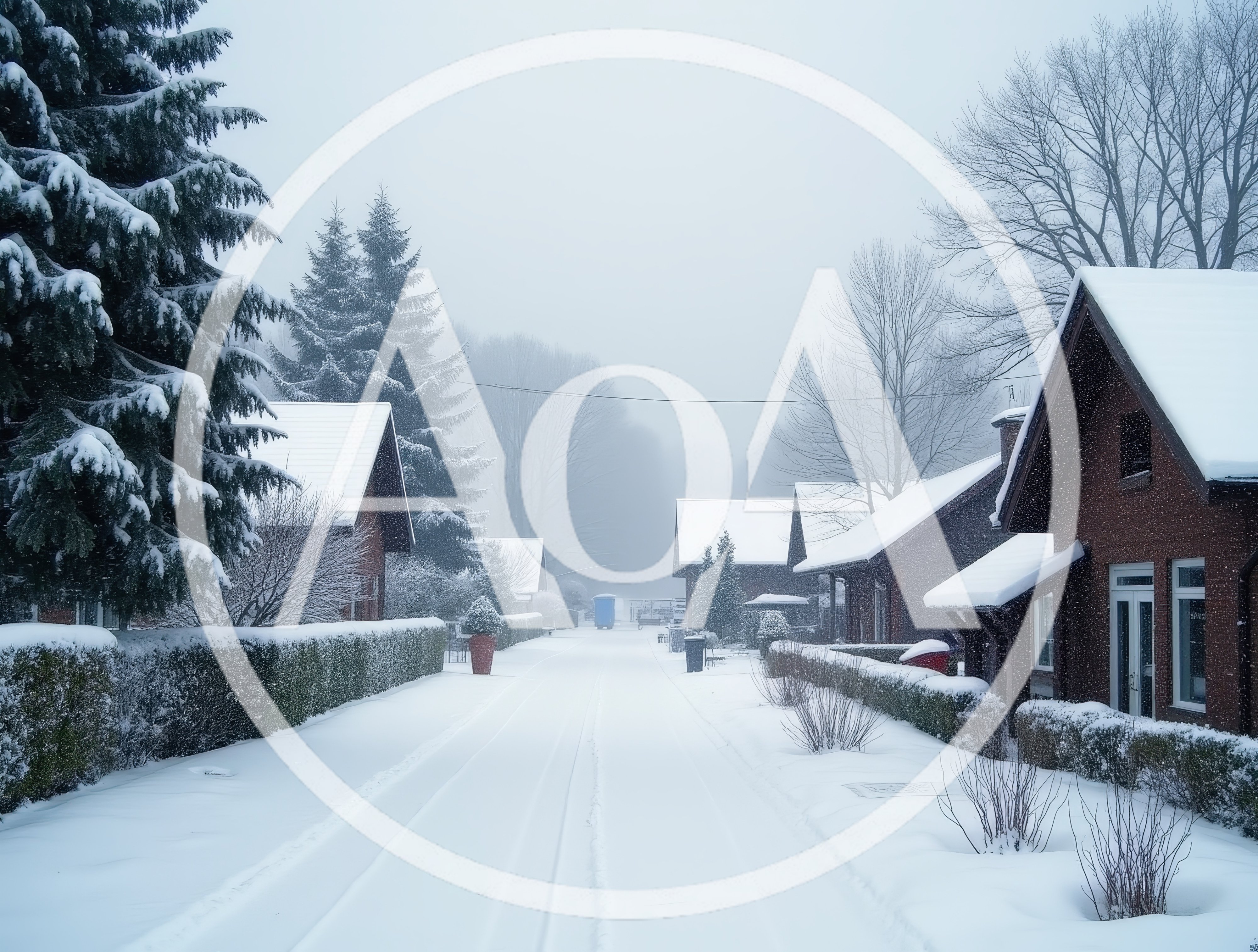 Snow Covered Residential Street In Winter