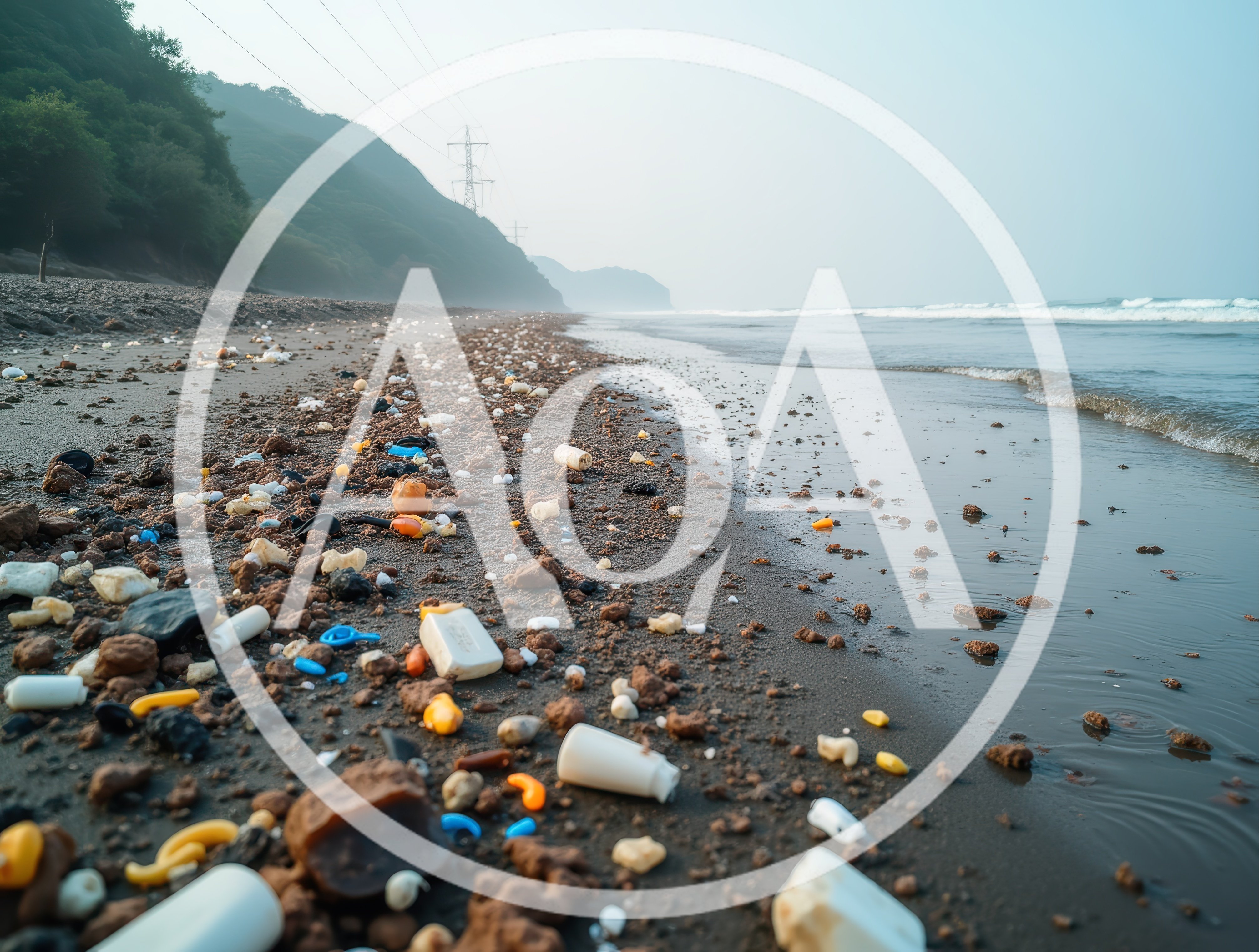 Plastic Pollution Littering A Remote Sandy Beach