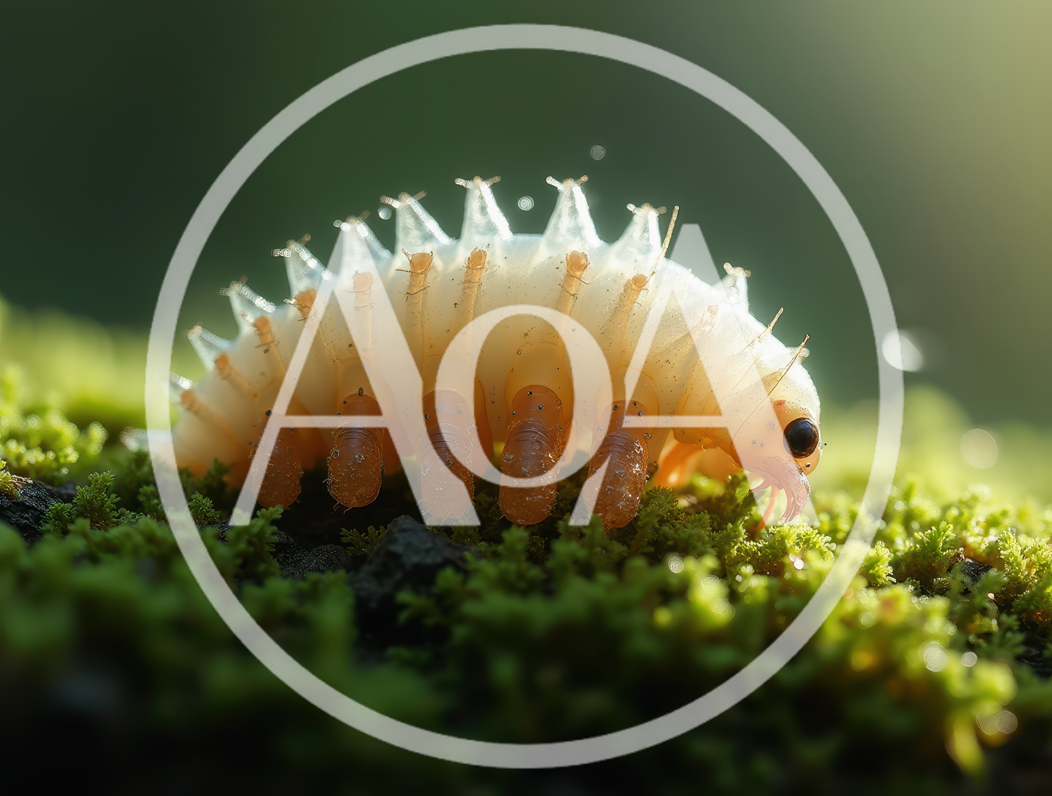 Macro Close Up Of A Translucent Larva On Moss