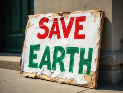 Handmade Save Earth Sign Leaning Against Building