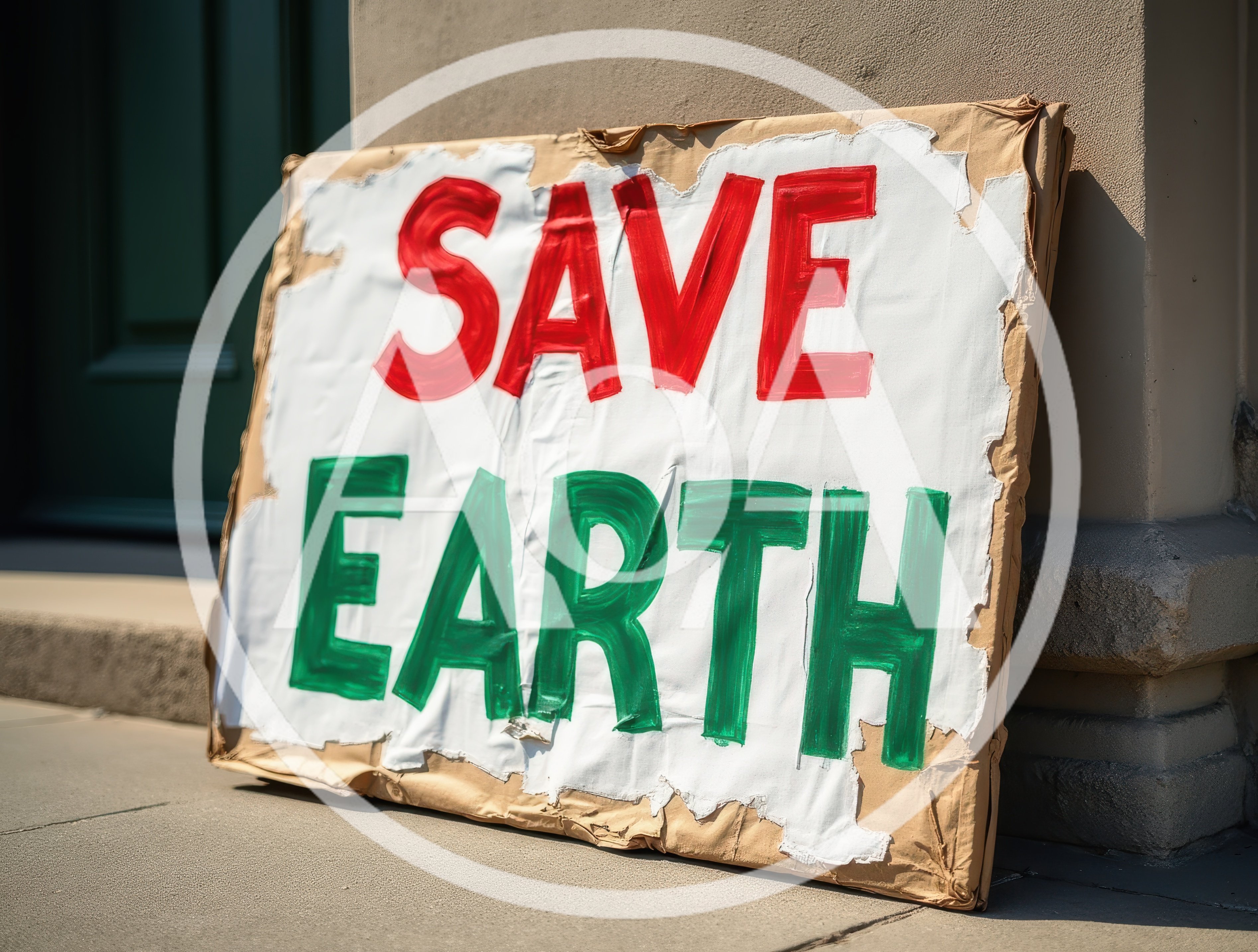 Handmade Save Earth Sign Leaning Against Building