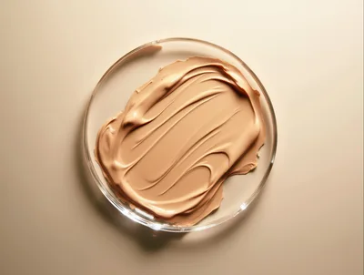 Beige Liquid Foundation Swatch In A Glass Petri Dish