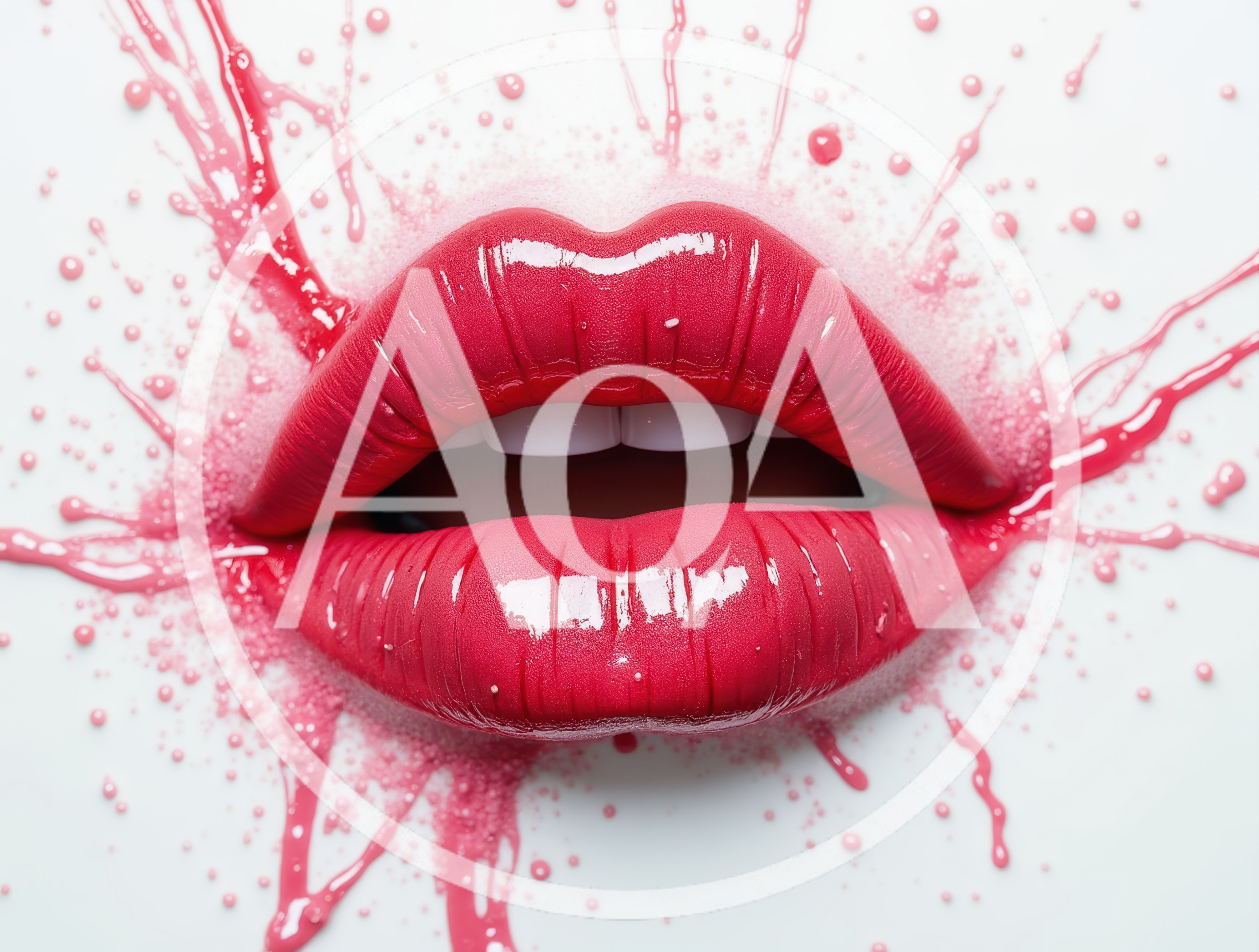 Glossy Red Lips With Pink Paint Splatter