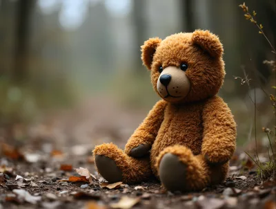 Brown Teddy Bear Sitting On A Forest Path