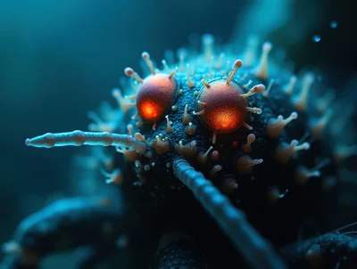 Macro View Of A Bioluminescent Alien Microorganism