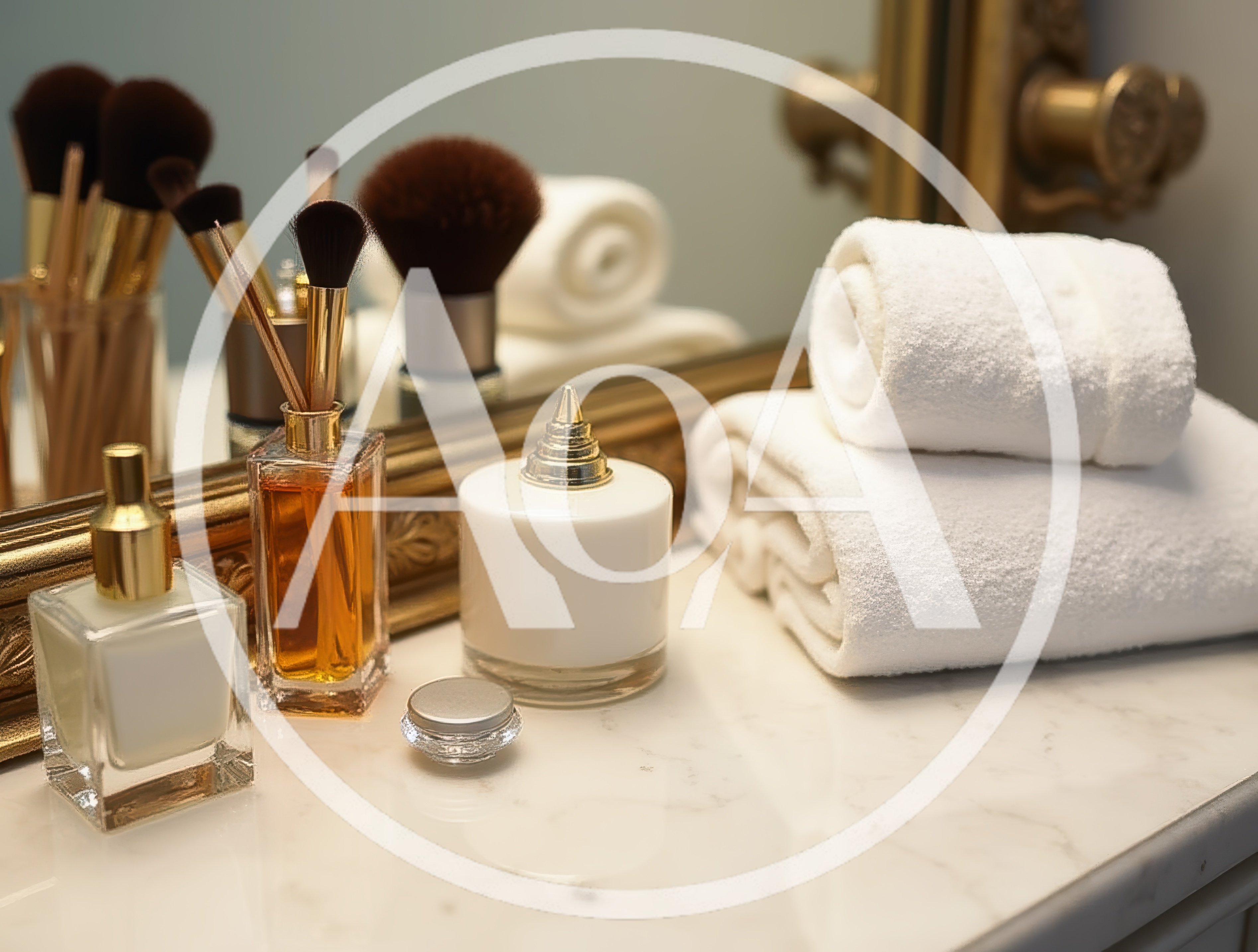 Luxury Bathroom Vanity With Skincare Products And Towels